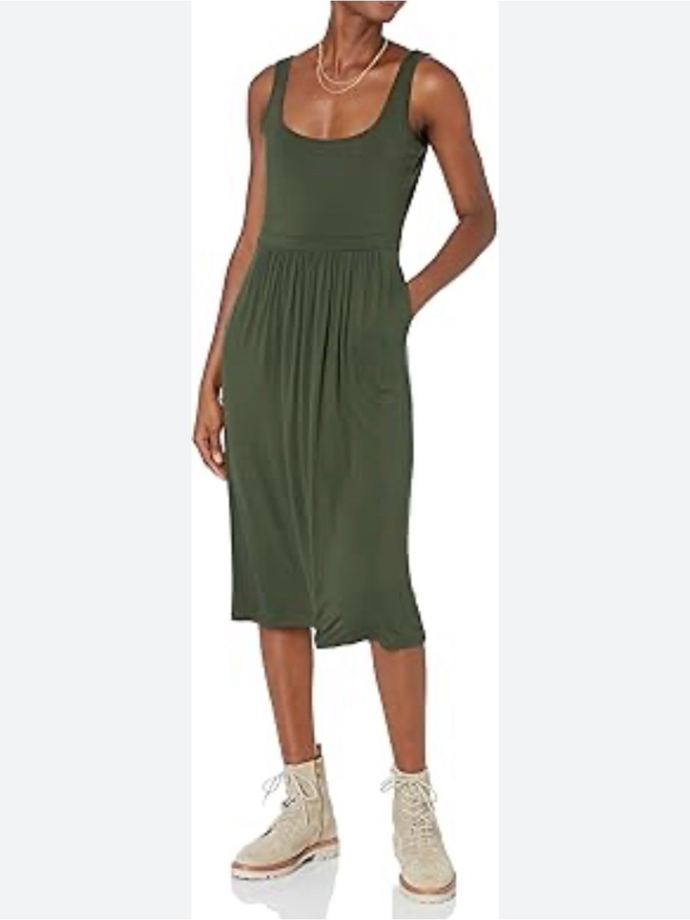 Daily/Ritual olive green sleeveless midi dress size XL with pockets